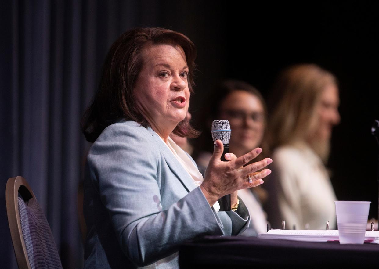 Florida Sen. Colleen Burton, R-Lakeland, speaks during the Lakeland Chamber of Commerce Legislative Wrap-Up Breakfast in May. Burton has proved herself to be an adept fundraiser during her time in the Florida Legislature.