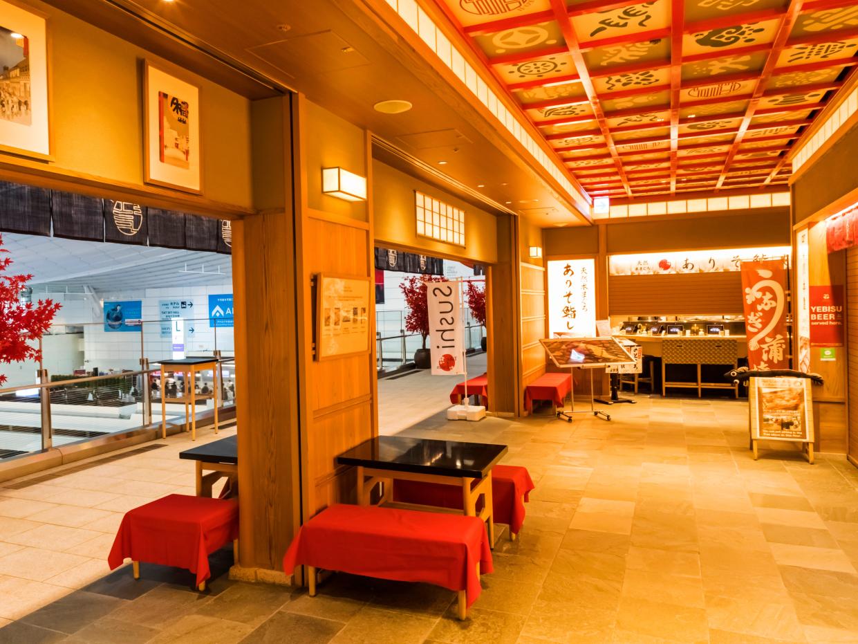 Inside an empty Sushi restaurant at Tokyo, Haneda Airport, International Terminal, Departure Area