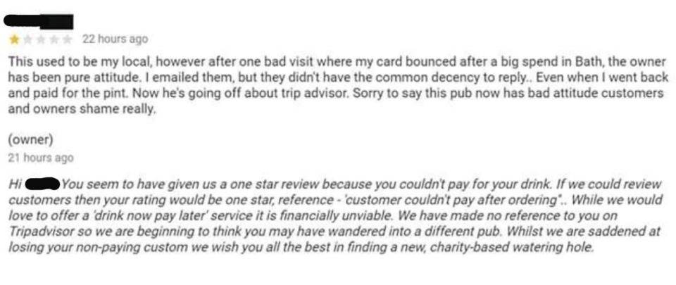 "You seem to have given us a one star review..."