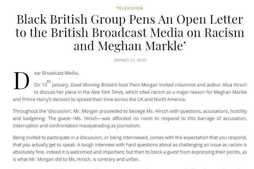 The furious open letter calls for a boycott of GMB over Piers Morgan's views on racism