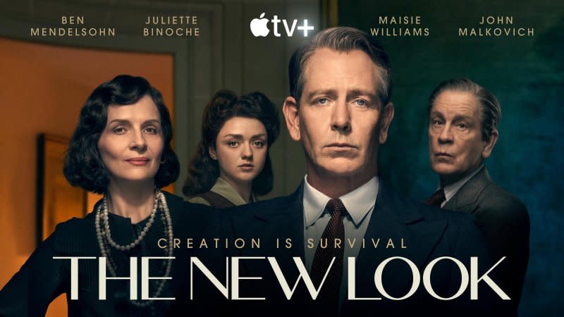 Juliette Binoche, Maisie Williams, Ben Mendelsohn and John Malkovich, from left to right, star in the Apple TV+ series "The New Look." Photo courtesy of Apple TV+