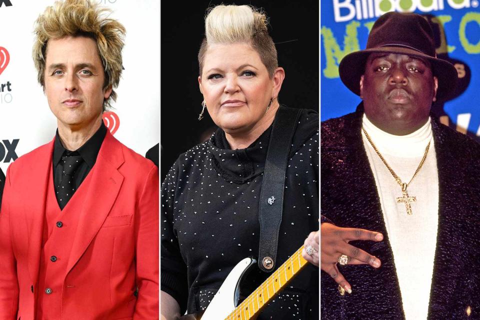 <p>Gilbert Flores/Billboard via Getty Images; Harry Durrant/Getty Images; Larry Busacca/Getty Images </p> Billie Joe Armstrong of Green Day, Natalie Maines of The Chicks and the Notorious B.I.G.