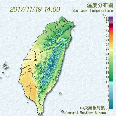 入秋最強冷空氣襲台，淡水與新屋在19日創下15.9度低溫，另外板橋16.3度、台北16.4度，外島的金門、馬祖、澎湖3個測站，也都創下入秋以來最低溫。（取自中央氣象局）