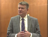 In this screen grab from video, Assistant Minnesota Attorney General Matthew Frank questions a potential juror as Hennepin County Judge Regina Chu presides over jury selection Friday, Dec. 3, 2021, in the trial of former Brooklyn Center police Officer Kim Potter at the Hennepin County Courthouse in Minneapolis, Minn. Potter is charged with first- and second-degree manslaughter in the April 11 shooting of Wright, a 20-year-old Black motorist, following a traffic stop in the Minneapolis suburb of Brooklyn Center. (Court TV, via AP, Pool)