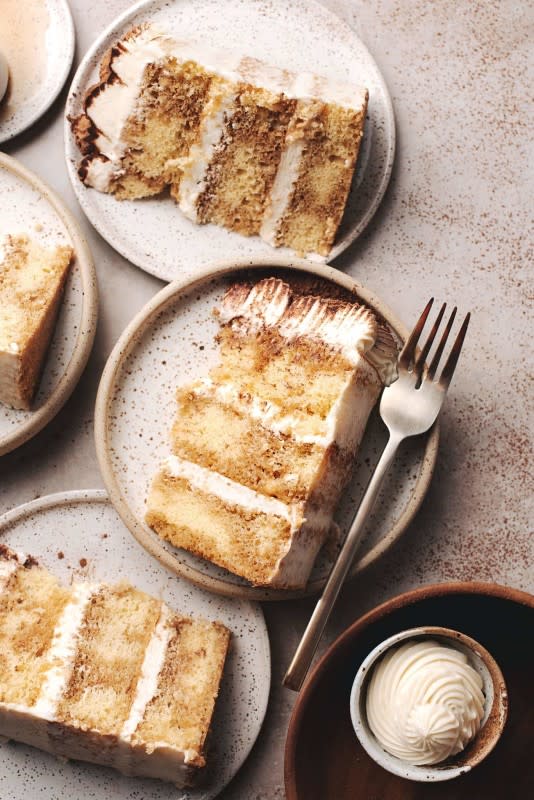 <p>Teak and Thyme</p><p>This tiramisu layer cake has soft genoise sponge cake layers soaked in espresso with a creamy mascarpone frosting.</p><p><strong>Get the recipe: <a href="https://teakandthyme.com/tiramisu-layer-cake/" rel="nofollow noopener" target="_blank" data-ylk="slk:Tiramisu Layer Cake;elm:context_link;itc:0;sec:content-canvas" class="link rapid-noclick-resp">Tiramisu Layer Cake</a></strong></p>