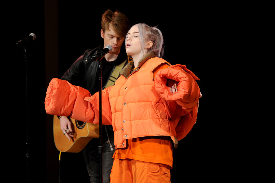 NEW YORK, NY - NOVEMBER 13:  Recording artist Billie Eilish performs onstage during Glamour Celebrates 2017 Women Of The Year Live Summit at Brooklyn Museum on November 13, 2017 in New York City.  (Photo by Craig Barritt/Getty Images for Glamour)