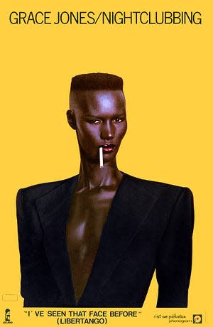 Publicity poster advertises the release of Jamaican-American singer Grace Jones''Nightclubbing' album, 1976.