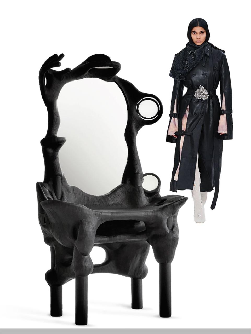 <p><strong>Black Mirror by Vadim Kibardin</strong></p><p>Those who prefer a vampy ensemble will feel right at home doing hair and makeup at this Gothic dressing table. <strong><br>Look:</strong> Acne Studios</p><p><a class="link " href="https://go.redirectingat.com?id=74968X1596630&url=https%3A%2F%2Fwww.1stdibs.com%2Ffurniture%2Fmirrors%2Fmore-mirrors%2Fcollectible-cardboard-vanity-table-black-mirror-coiffeuse-vadim-kibardin%2Fid-f_29135752%2F&sref=https%3A%2F%2Fwww.elledecor.com%2Fshopping%2Ffurniture%2Fg40798559%2Fbest-vanities%2F" rel="nofollow noopener" target="_blank" data-ylk="slk:Shop Similar;elm:context_link;itc:0">Shop Similar</a></p>