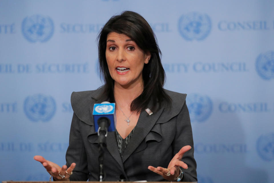 U.S. Ambassador to the United Nations Nikki Haley speaks at the U.N. headquarters in New York, Jan. 2, 2018. (Photo: Lucas Jackson / Reuters)