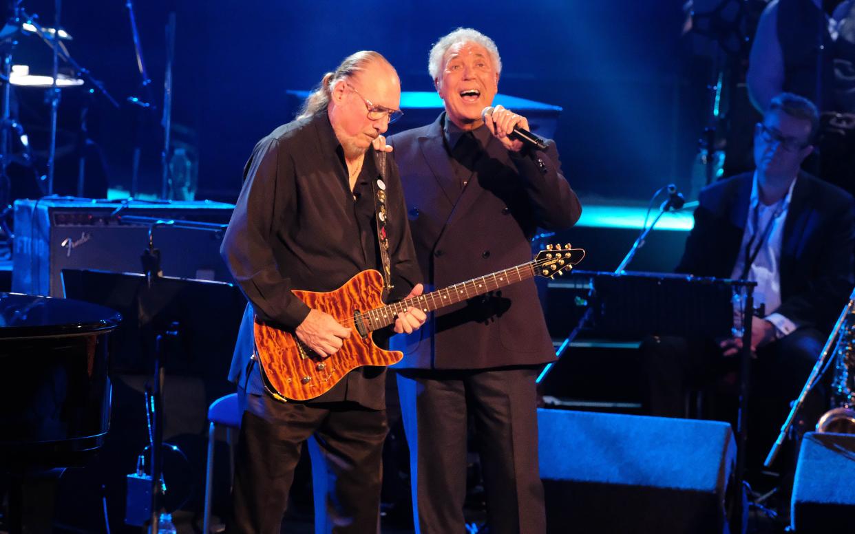 Steve Cropper and Sir Tom Jones perform with Jools Holland and His Rhythm & Blues Orchestra at the BBC Proms at the Royal Albert Hall    -