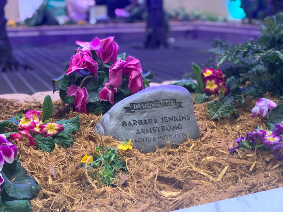 The garden has a memorial marker to honor each employee; Harold Loveless Operating room, Barbara Jenkins Armstrong Food and Nutrition, Dr. Jack McCarty UMC Physicians, and Michael Leal CICU, who lost their lives due to COVID-19.