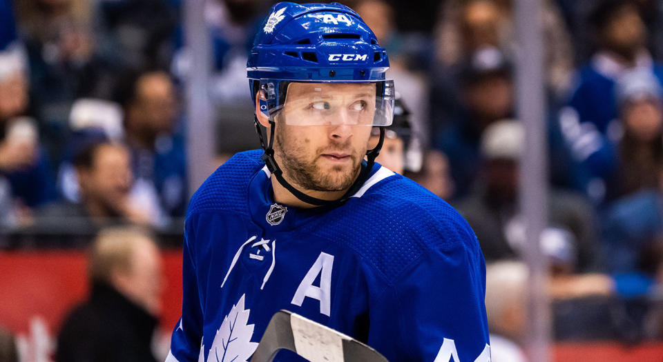 The Maple Leafs will be in tough to replace Morgan Rielly for the next eight weeks. (Photo by Kevin Sousa/NHLI via Getty Images)