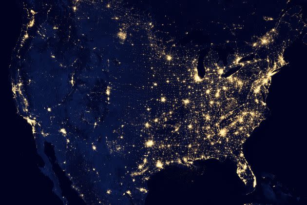 USA at night is a combination compiled from data collected by the Finnish nuclear power plant satellite in April and October 2012.