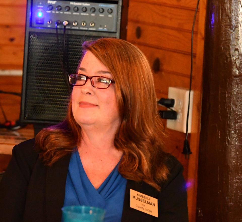 County Judge Group 4 candidate Kimberly Musselman at a July 25 judicial candidate forum hosted by the North Brevard Democratic Club at Dixie Crossroads in Titusville.