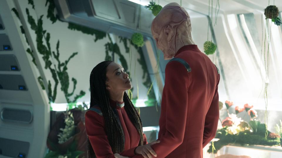  Sonequa Martin-Green as Burnham and Doug Jones as Saru in Star Trek: Discovery, season 5. 