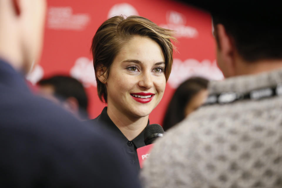 Cast member Shailene Woodley is interviewed at the premiere of the film "White Bird in a Blizzard" during the 2014 Sundance Film Festival, on Monday, Jan. 20, 2014, in Park City, Utah. (Photo by Danny Moloshok/Invision/AP)