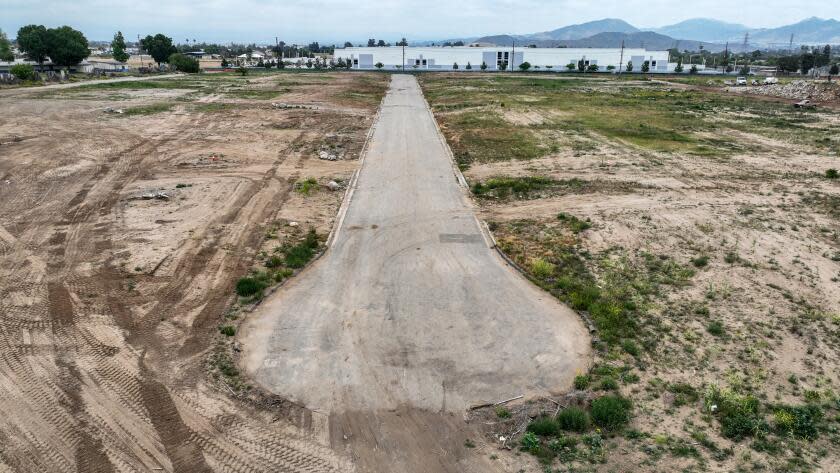 BLOOMINGTON, CA MAY 16, 2024 - In unincorporated Bloomington, more than 100 homes being razed for more Inland Empire warehouses. Developer Howard Industrial Partners is building a 213-acre warehouse project near homes and schools. (Robert Gauthier / Los Angeles Times)