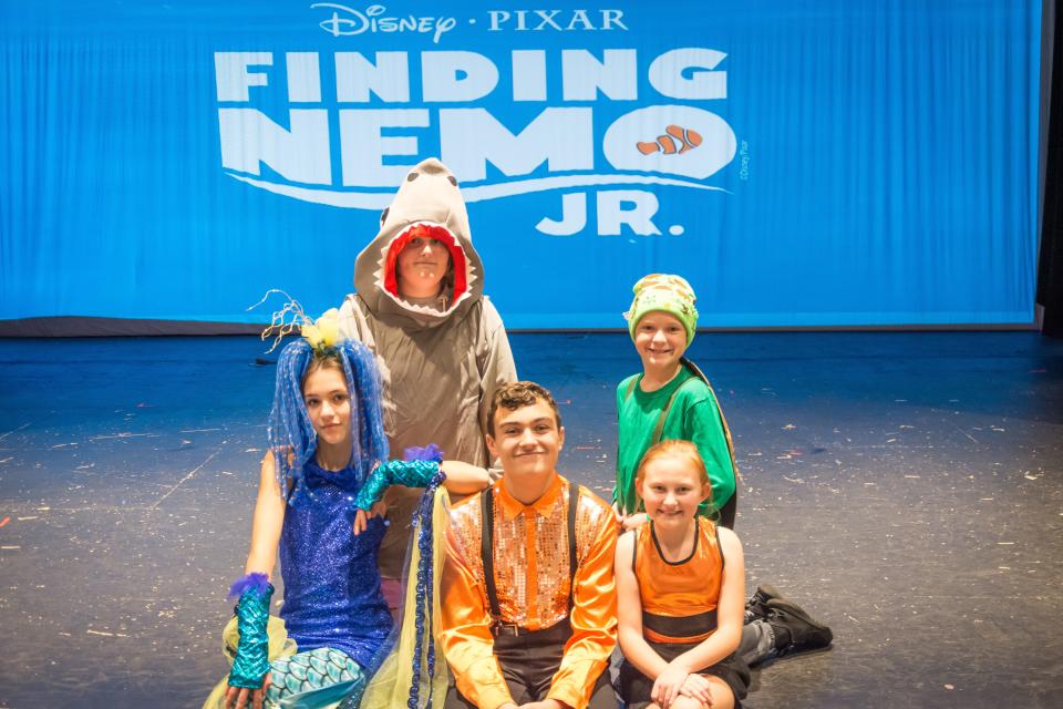 North Canton Playhouse will present "Finding Nemo Jr." this weekend and Oct. 20-22. From left are Pyper Hannan as Dory, Brendon Neuenschwander as Bruce, Austin Weaver as Marlin, Caleb Johnson as Crush, and Evie Whitesmith as Nemo.