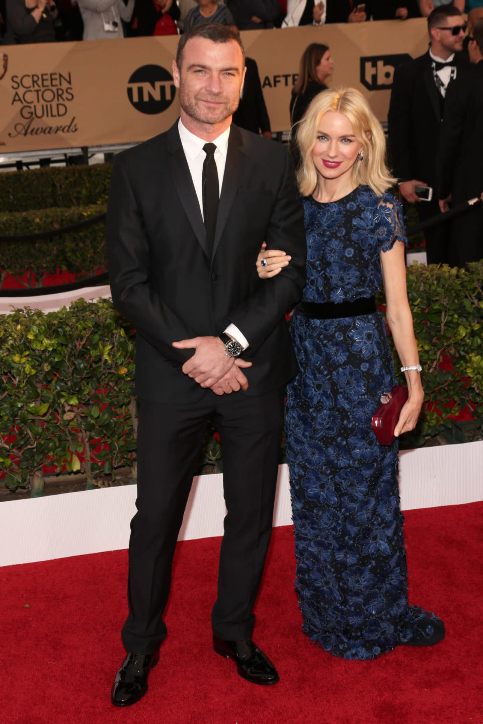 Liev Schreiber and Naomi Watts in Burberry at the 22nd Annual Screen Actors Guild Awards at The Shrine Auditorium on January 30, 2016 in Los Angeles, California.