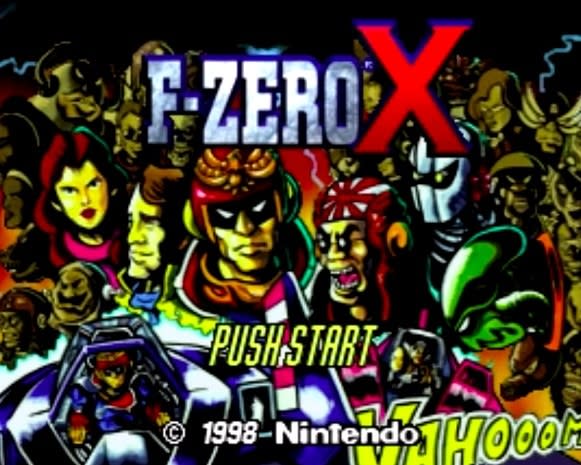 Title page for F-Zero X, featuring the colorful assortment of characters