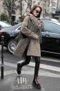 <p>In a fringed cargo jacket, leather jeans, lace-up combat boots and sunglasses while out in Paris.</p>