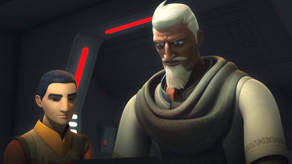 The white-bearded Governor Azadi on Star Wars Rebels with Ezra Bridger