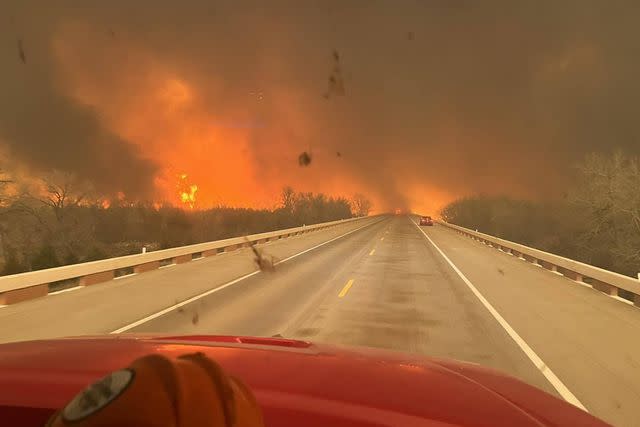 <p>Greenville Firefighter Association/ Handout /Anadolu via Getty Images</p> A view of the Smokehouse Creek fire from a fire truck