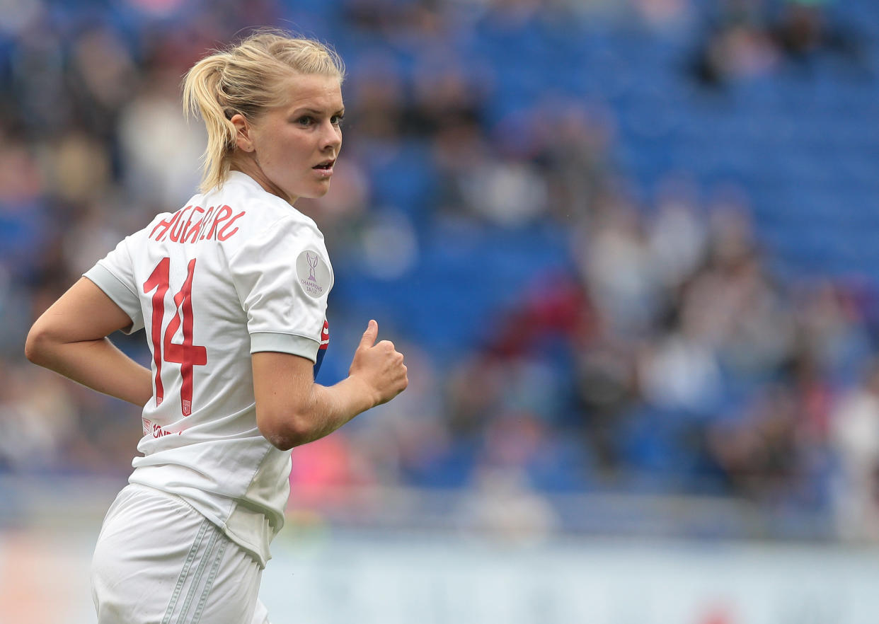 Ada Hegerberg of Olympique Lyonnais during the UEFA Women’s Champions League semifinal match with Manchester City. (Photo: Emilio Andreoli/Getty Images)