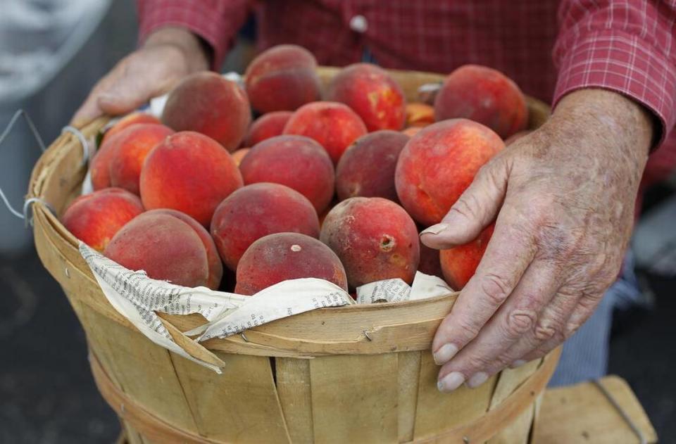 John Doak is a longtime Montague County peach grower who sells his produce at Cowtown Farmers Market in Fort Worth.