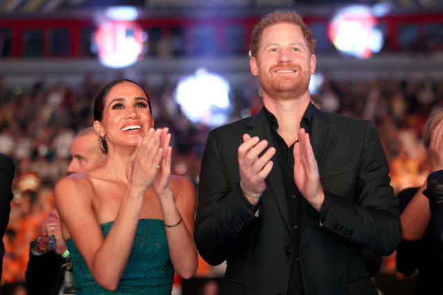 <p>Chris Jackson/Getty</p> Meghan Markle and Prince Harry at the closing ceremony of the Invictus Games in Dusseldorf, Germany on September 16, 2023.