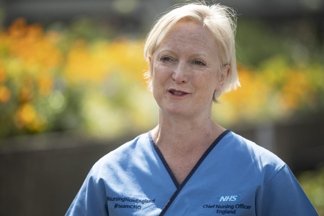 Chief Nursing Officer for England Ruth May outside St Thomas's Hospital in central London on International Nurses Day.