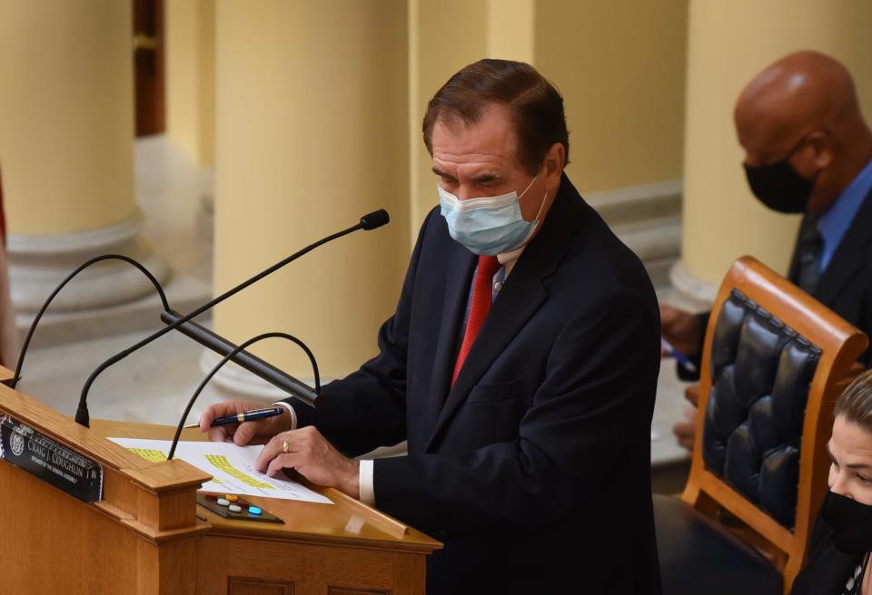 Assembly Speaker Craig Coughlin, in a 2020 photo. The Democratic leader fumed Thursday that Republicans had failed to show "decency or humanity" in refusing to comply with new COVID rules.