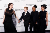 <p>It was girls’ night out for the mom of six and her daughters, Shiloh Jolie-Pitt and Zahara Jolie-Pitt, who made an appearance at the 2018 National Board of Review Awards Gala in New York City on Tuesday, human-rights activist — and Jolie’s good pal — Loung Ung rounded out the party of four. (Photo: Dia Dipasupil/FilmMagic) </p>