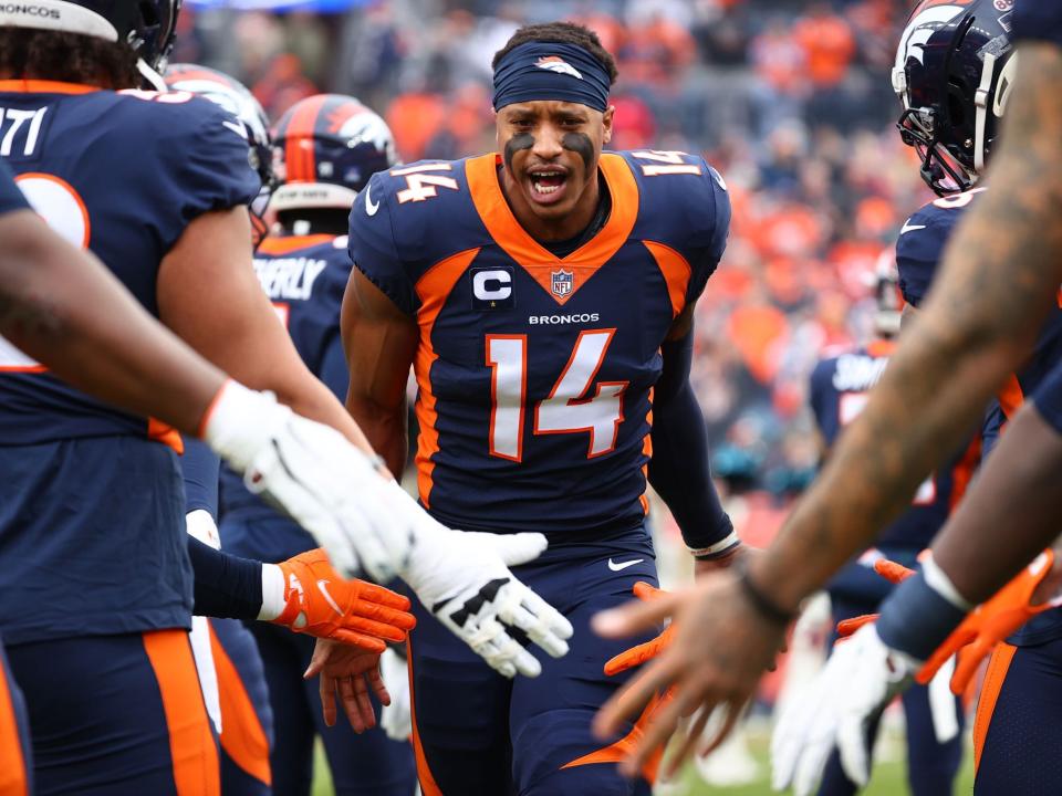 Courtland Sutton takes the field for a game against the Kansas City Chiefs.