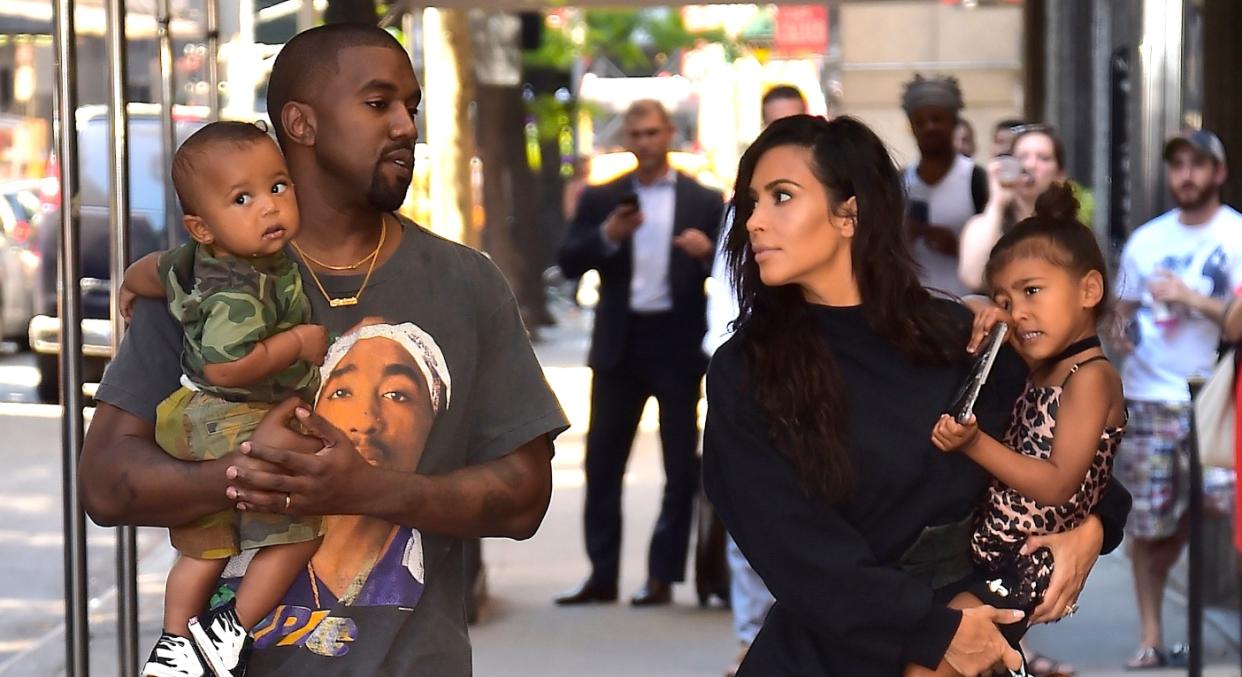 Kim Kardashian and Kanye West with their oldest kids Saint and North in New York in 2016 (Getty)