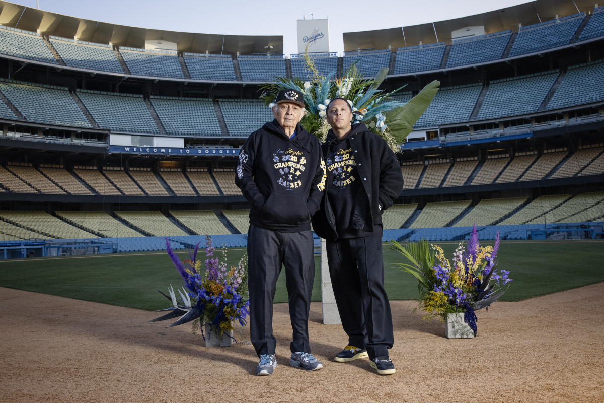 Dodger Stadium Los Angeles T-Shirt from Homage. | Ash | Vintage Apparel from Homage.