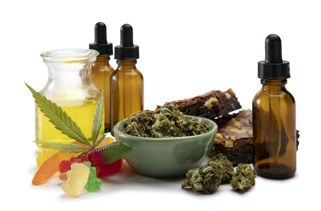 Thousands of cannabis-derived products are now on the market. <a href="https://www.gettyimages.com/detail/photo/cannabis-oils-and-bud-in-a-small-bowl-surrounded-by-royalty-free-image/1277453803?phrase=Cannabis%20products&adppopup=true" rel="nofollow noopener" target="_blank" data-ylk="slk:skodonnell/E+ via Getty Images;elm:context_link;itc:0;sec:content-canvas" class="link ">skodonnell/E+ via Getty Images</a>