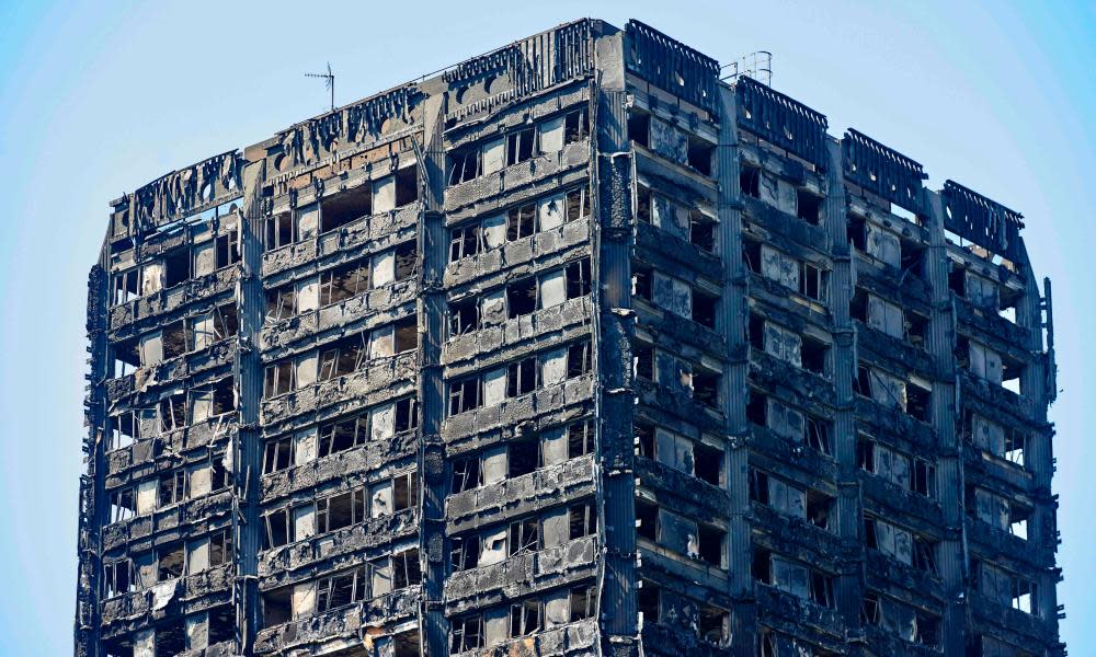 The charred remains of the Grenfell Tower block