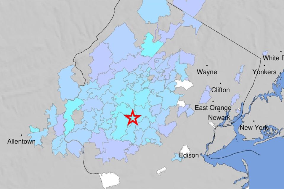 The magnitude 2.9 quake hit roughly 4 miles southwest of Gladstone, New Jersey. USGS