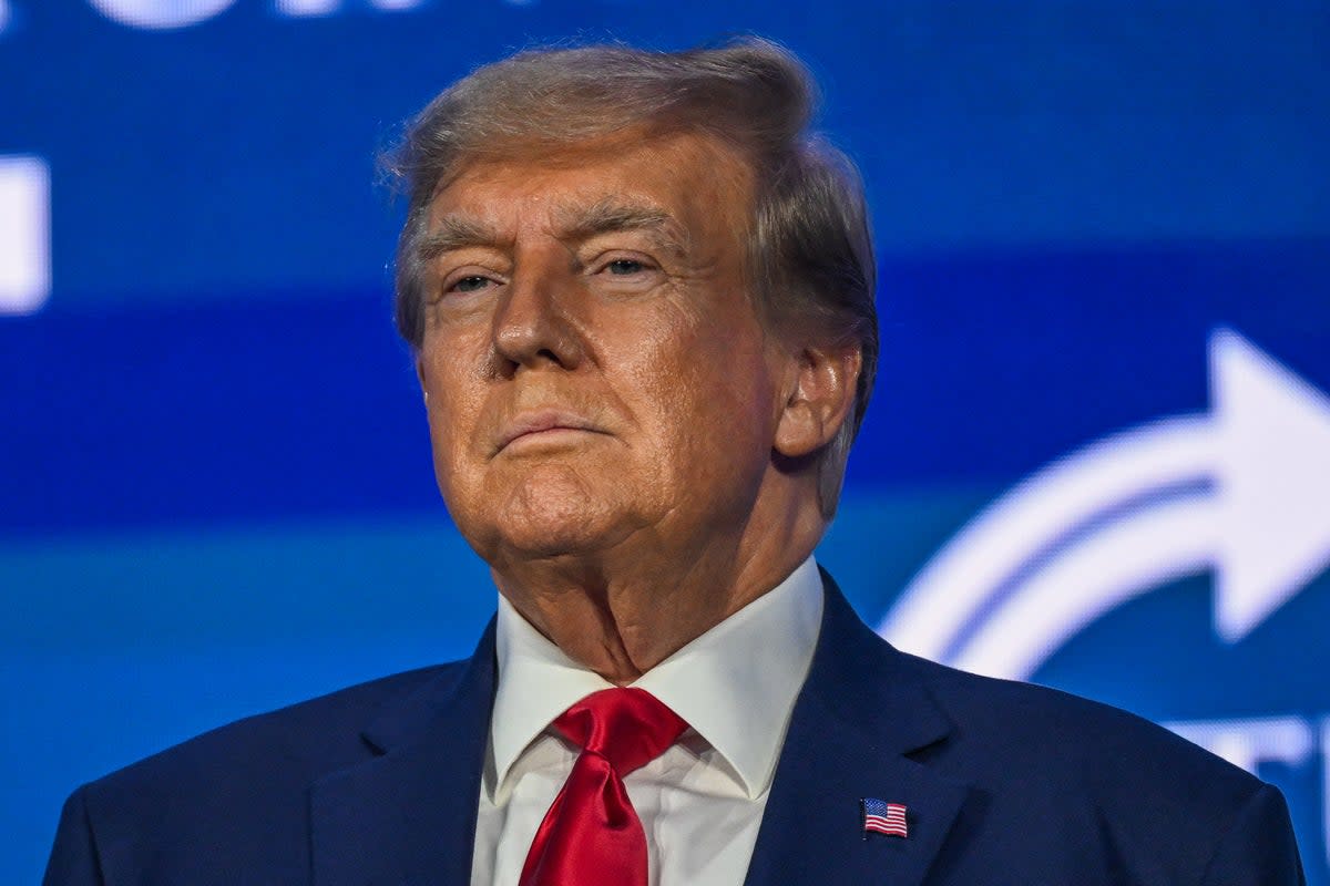 Former US President and 2024 presidential hopeful Donald Trump speaks at the Turning Point Action USA conference in West Palm Beach, Florida, on July 15, 2023 (AFP via Getty Images)