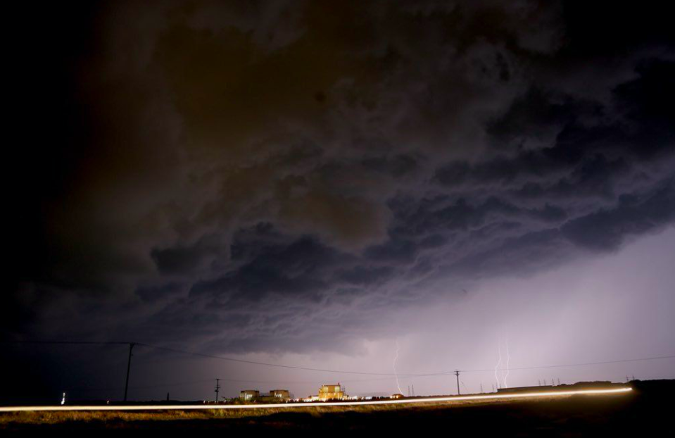 A lightning storm over Dungeness, Kent, brought moody skies (PA/Susan Pilcher)