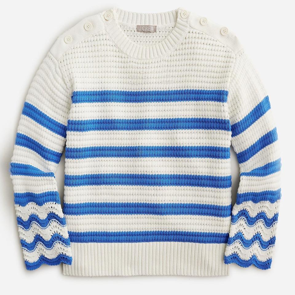 Textured crewneck pullover sweater in stripe
