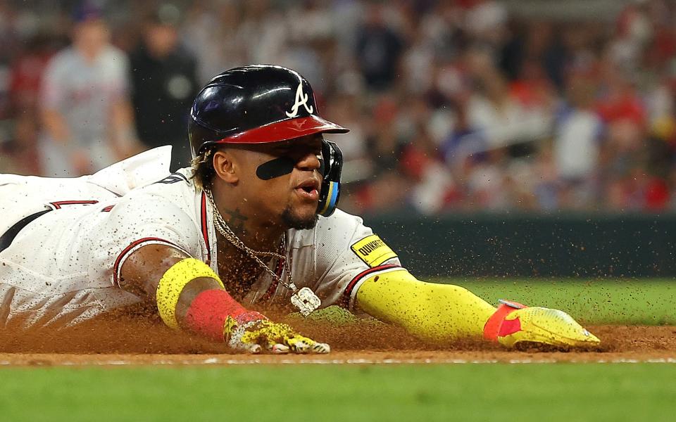 One of Acuña's staggering 73 stolen bases in 2023.