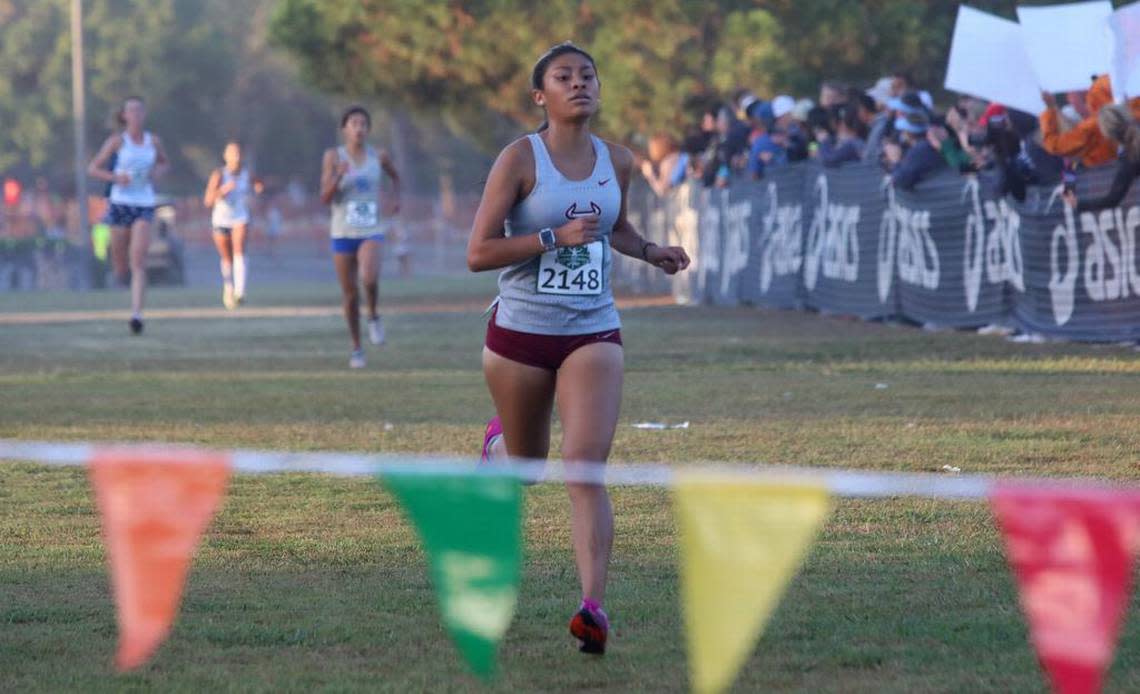 Matilda Torres High junior Sophia Mirelez finished fifth (18:43.6) in the girls S Varsity race of the 43rd Asics Clovis Invitational at Woodward Park on Oct. 8, 2022.