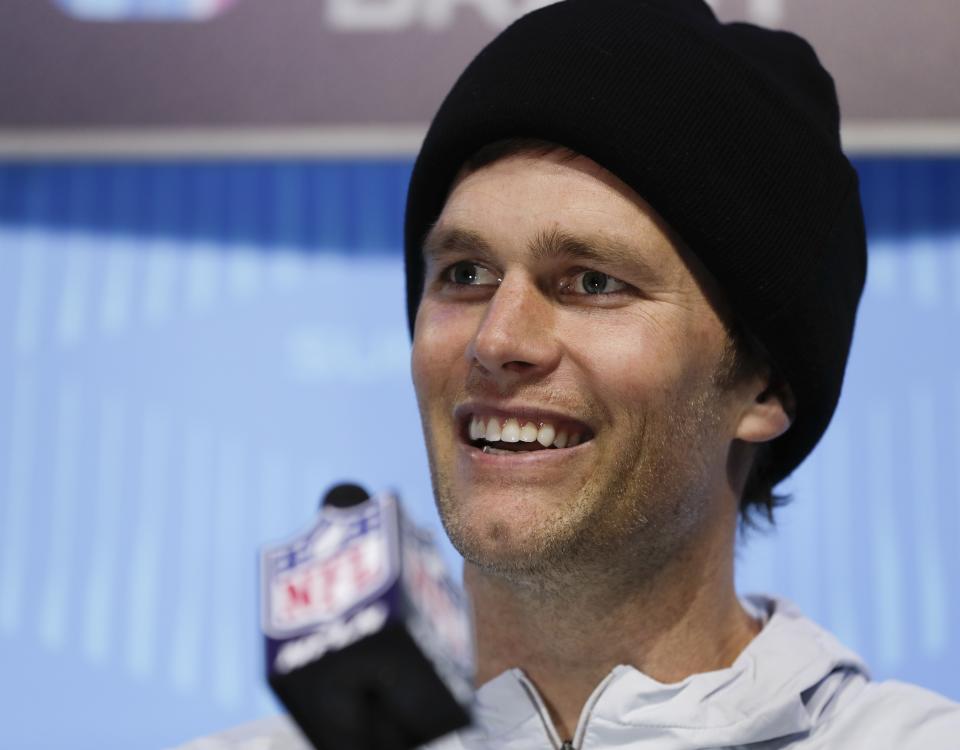 New England Patriots’ Tom Brady answered questions about his family’s Minnesota roots on Monday night. (AP)