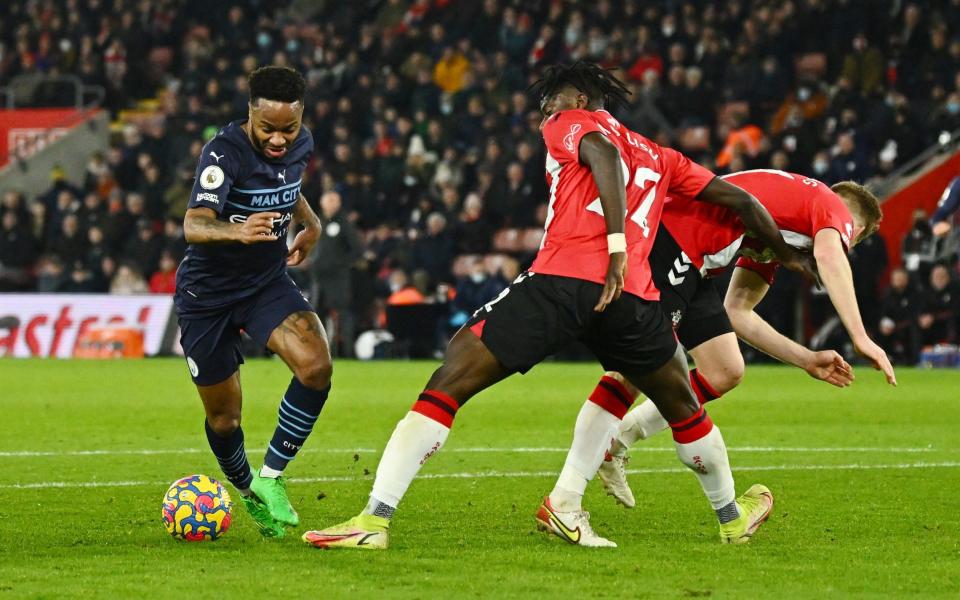 Manchester City's Raheem Sterling in action with Southampton's Mohammed Salisu - Reuters