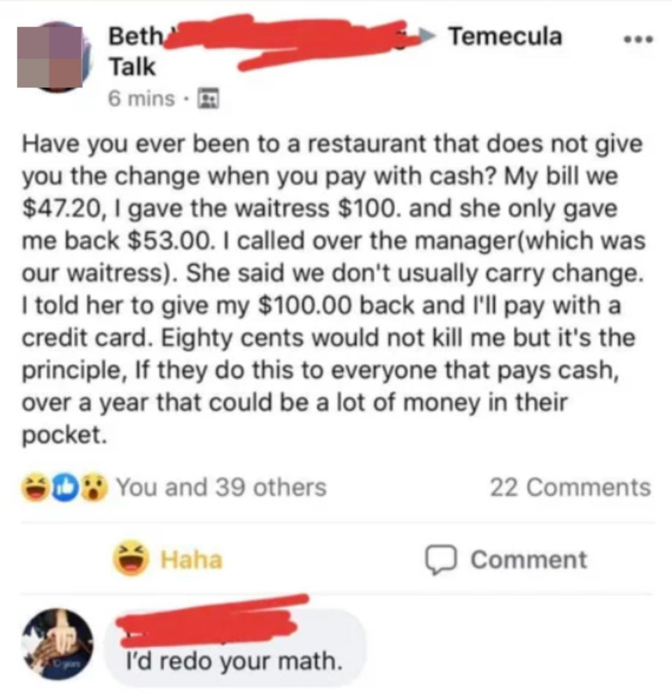 customer completely gets their change math wrrong