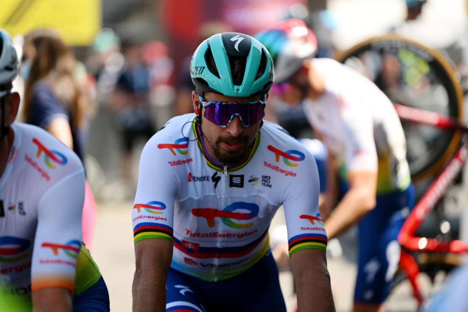 TAFERS SWITZERLAND  JUNE 13 Peter Sagan of Slovakia and Team TotalEnergies prior to the 86th Tour de Suisse 2023 Stage 3 a 1438km stage from Tafers to VillarssurOllon 1256m  UCIWT   on June 13 2023 in Tafers Switzerland Photo by Dario BelingheriGetty Images