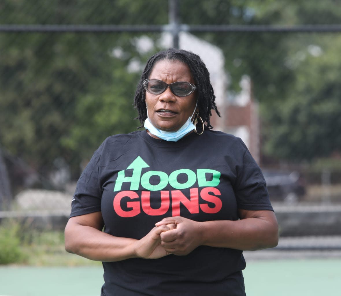 Poughkeepsie City School District school board vice president Debra Long speaks on August 17, 2020 during Monday’s SNUG rally at King Street Park. <br>© Patrick Oehler/Poughkeepsie Journal via Imagn Content Services, LLC