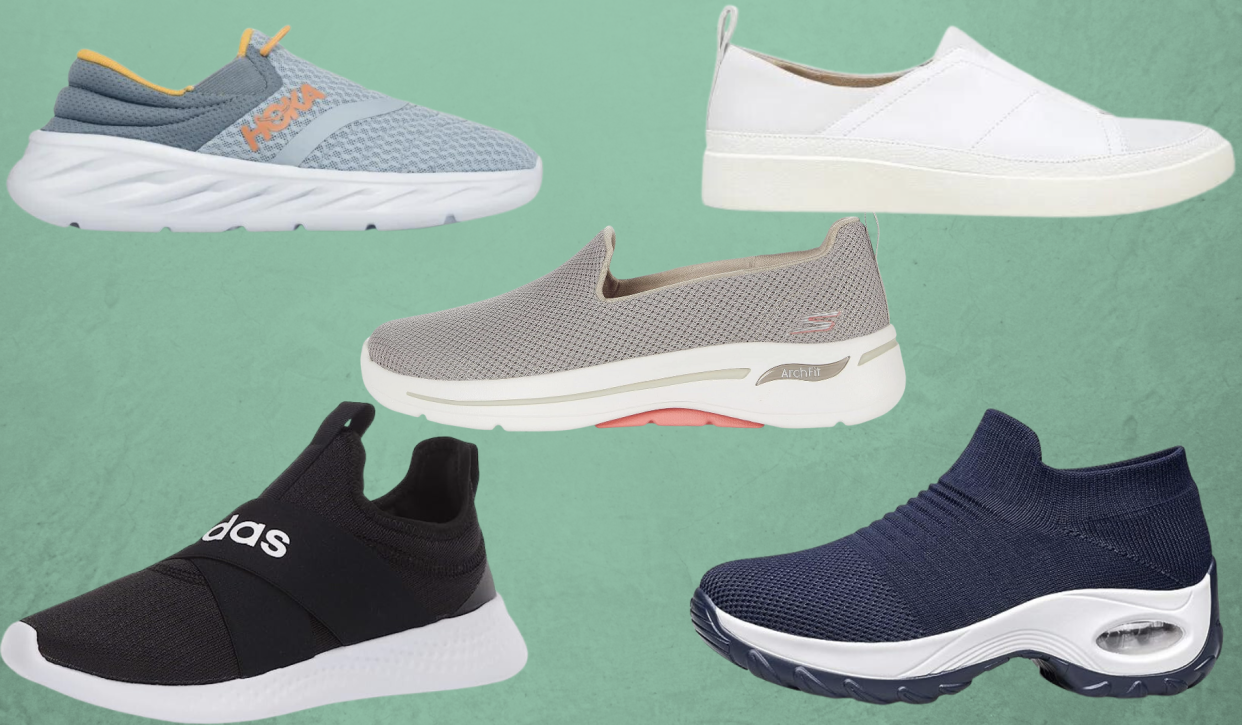 five pairs of slip-on sneakers